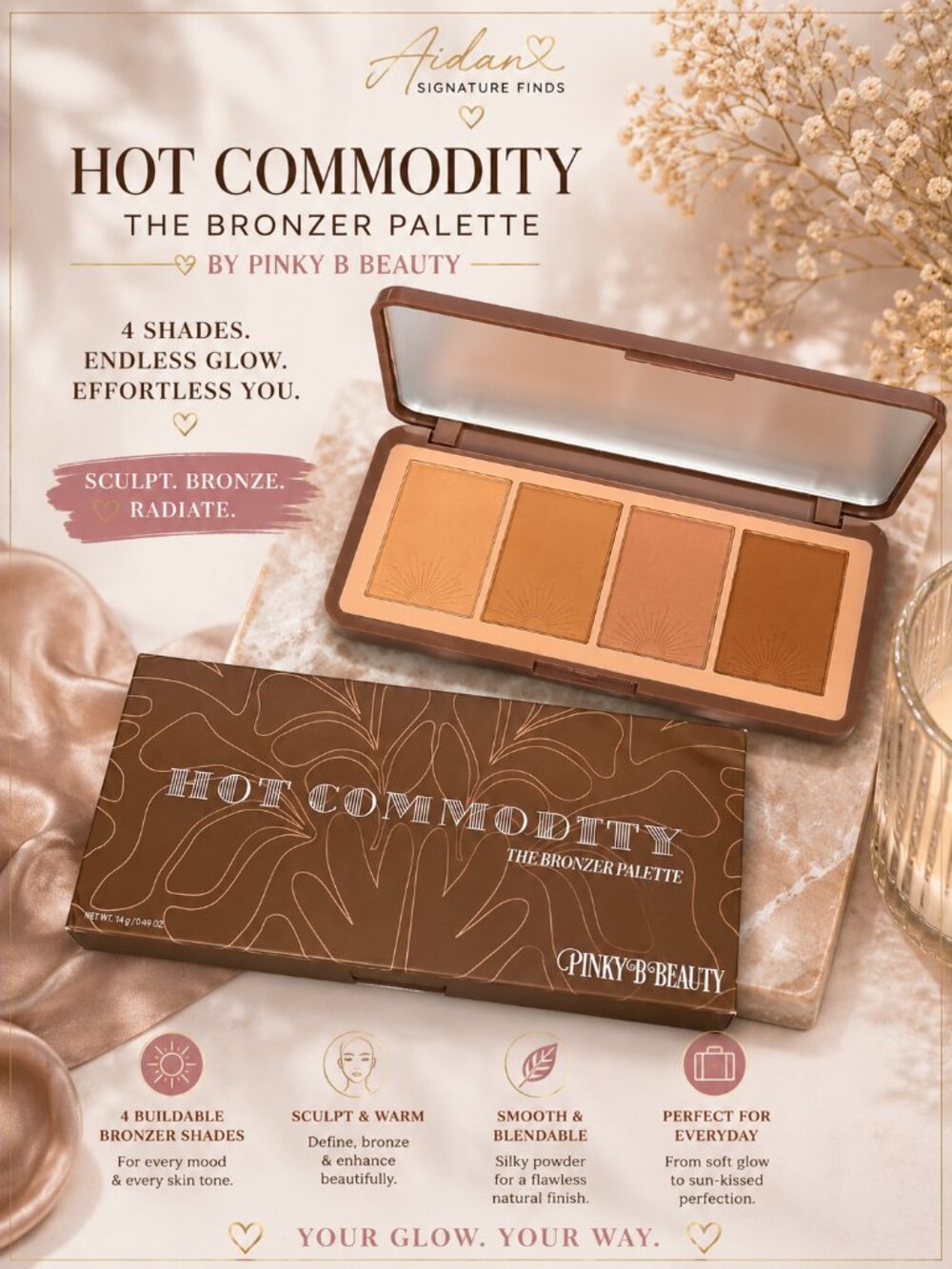 Pinky B Beauty Hot Commodity Bronzer Palette 4 Shade Bronzing Palette NIB
